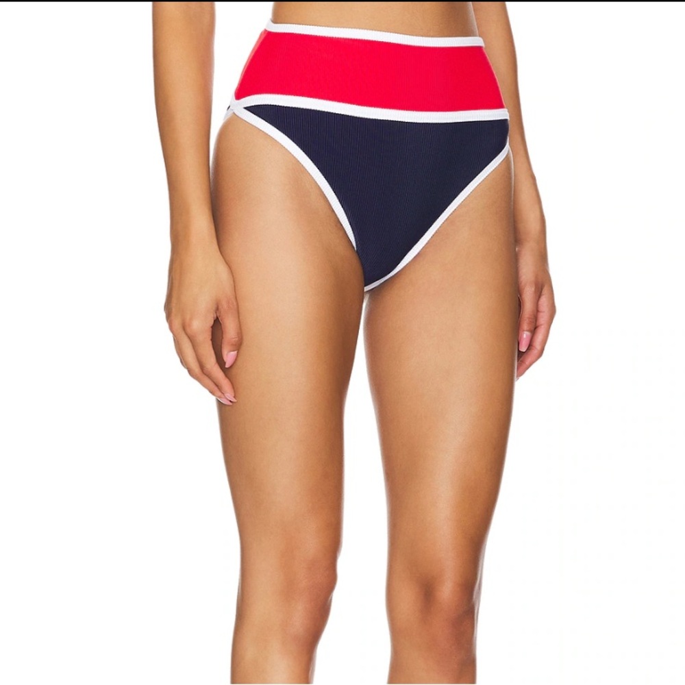 Beach Riot Carlotta Bikini Bottom Americana Colorblock Blue NEW